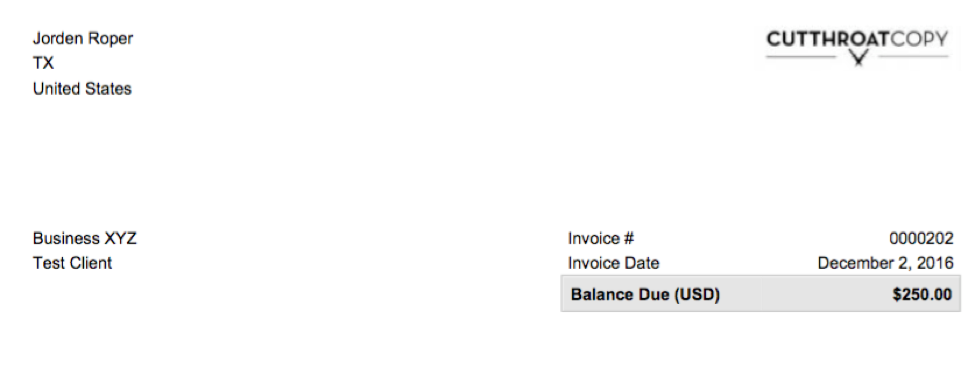 freelance writing invoice