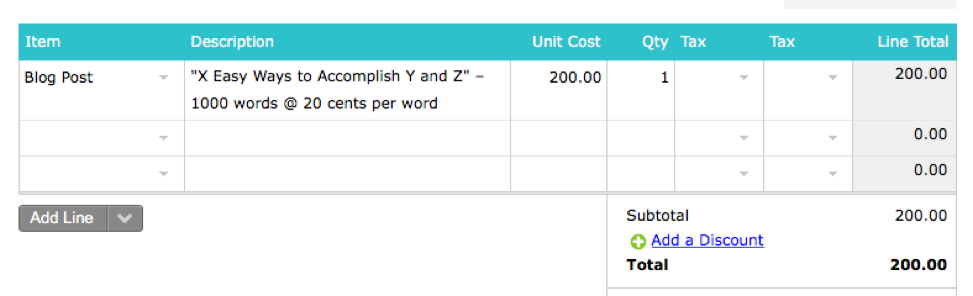 freelance writing invoice